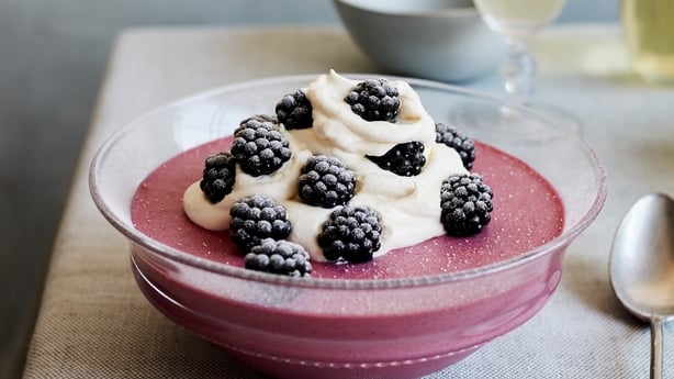 Undated Handout Photo of wild bramble mousse from Simple Comforts by Mary Berry (BBC Books, £26). See PA Feature FOOD Mary Berry. Picture credit should read: Laura Edwards/PA. WARNING: This picture must only be used to accompany PA Feature FOOD Mary Berry