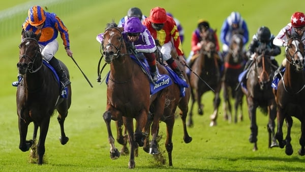 Aidan O'Brien's Wembley (orange and blue silks) chased home stablemate St Mark's Basilica in the Dewhurst last time out