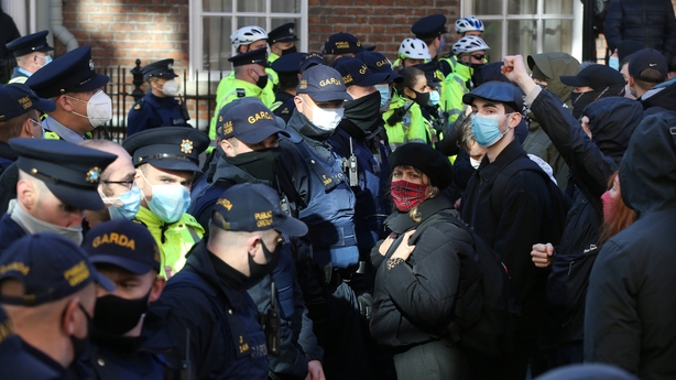 Two arrests after protesters clash outside the Dáil