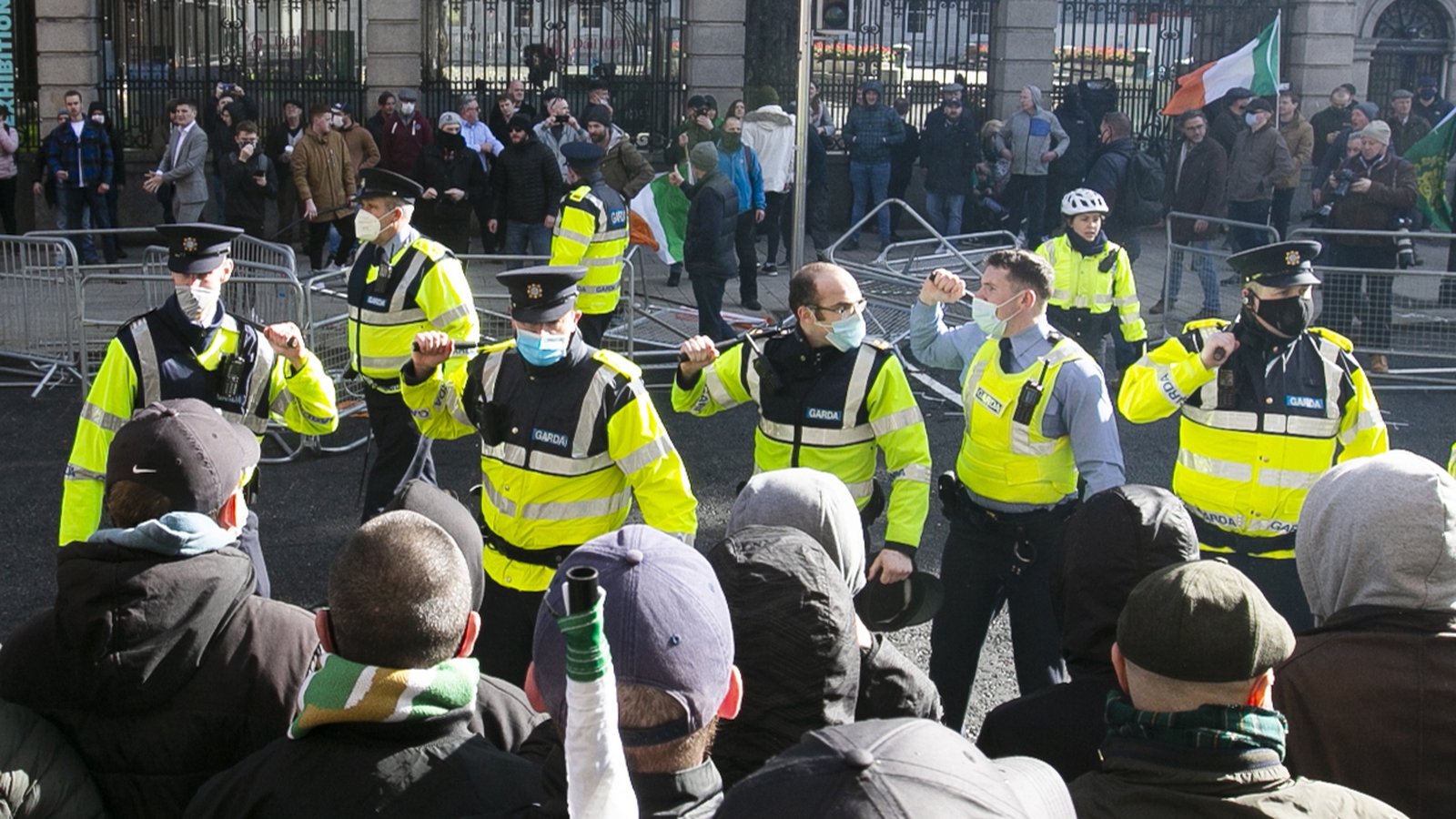 Two arrests after protesters clash outside the Dáil