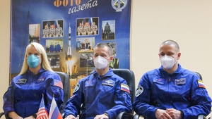 Kate Rubsin, Sergei Ryzhikov and Sergei Kud-Sverchkov pictured ahead of the launch