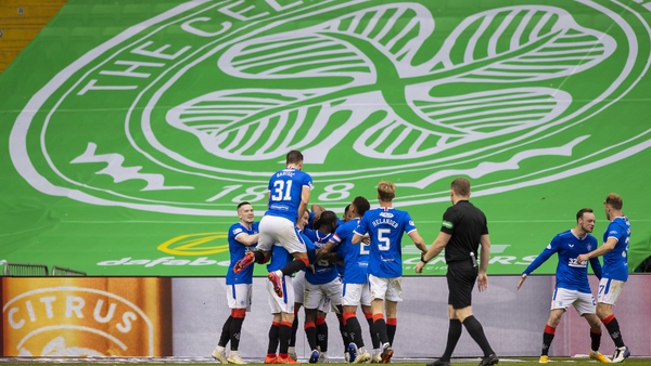 Rangers' Connor Goldson celebrates his goal with teammates