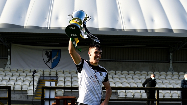 Sligo captain Niall Feehily lifting the trophy after the game