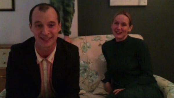 Best Actor winner Tom Vaughan-Lawlor and wife Claire Cox - with son Freddie's feet in the background Screengrab: IFTA/TV3