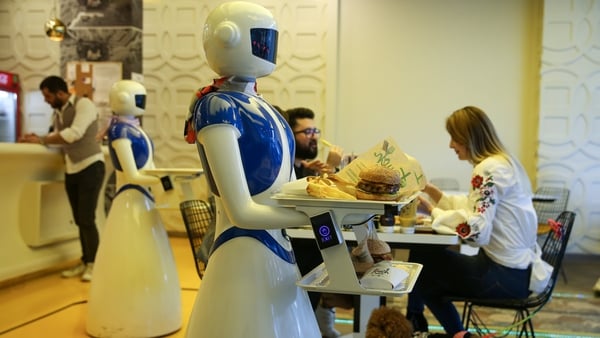 Robot serving staff at work in an Istanbul restaurant
