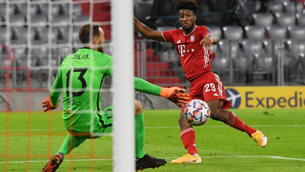 Kingsley Coman scores his second and Bayern's fourth