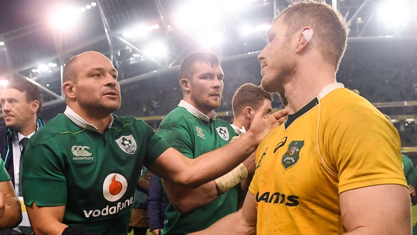 Ireland captain Rory Best (L) with David Pocock back in 2016