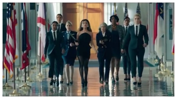 Grande can be seen sweeping through the corridors of the White House in her new music video