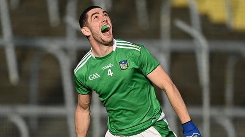 Limerick's Paul Maher celebrates after his side earned promotion