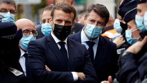 French President Emmanuel Macron and Nice Mayor Christian Estrosi visited the scene in Nice