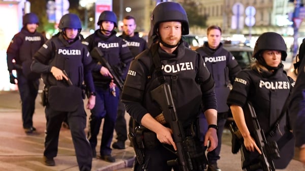 Armed police on patrol in central Vienna tonight following a shooting near a synagogue