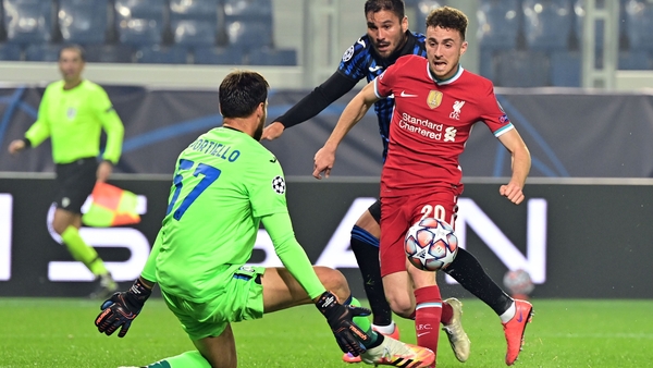 Diogo Jota (R) gives Liverpool the lead