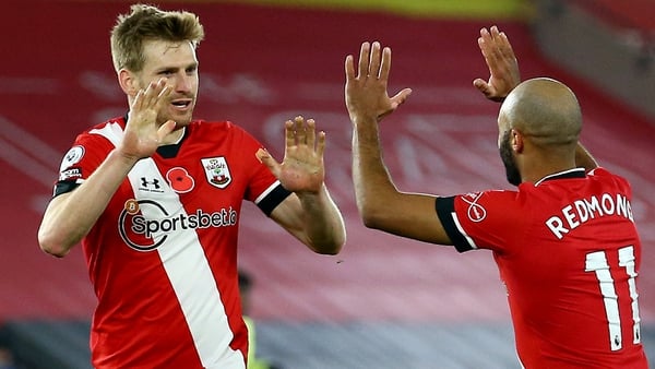 Stuart Armstrong celebrates with Nathan Redmond after scoring Southampton's second goal