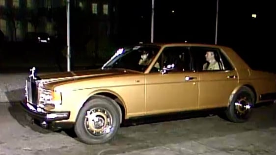 Gay Byrne arrives at RTÉ in a Rolls Royce (1980)