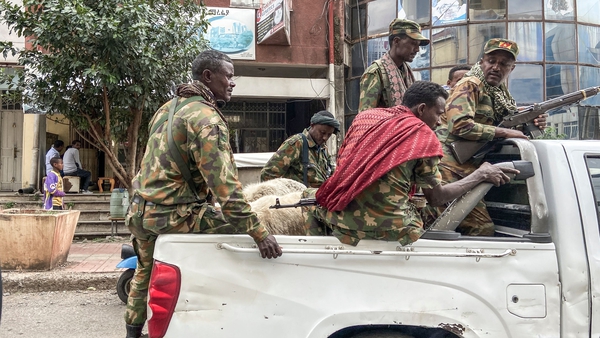 Members of the Amhara militia that fight alongside federal and regional forces against the northern region of Tigray