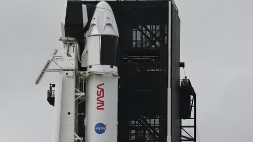 SpaceX Falcon 9 rocket and Crew Dragon capsule ready to launch at NASA in Cape Canaveral, Florida