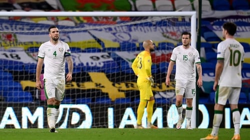 Irish players dejected after Wales took the lead