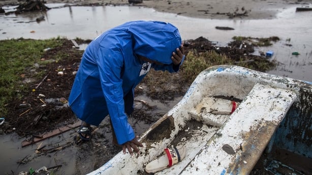 A fisherman pushes his boat onto land in Bilwi, Puerto Cabezas, Nicaragua