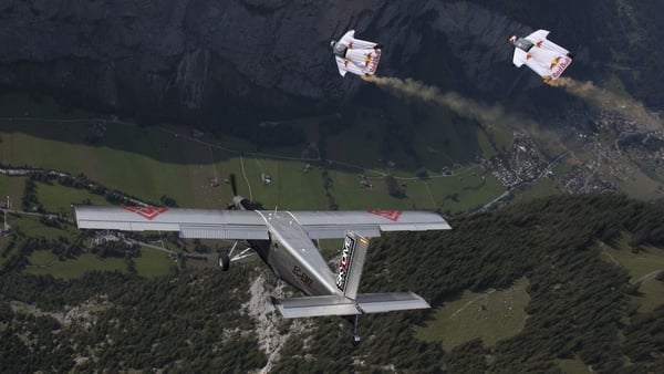 Vince Reffet and Fred Fugen fly into a plane in mid-air after jumping off a mountain in Switzerland in 2017