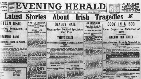 The front page of the Evening Herald on November 22nd 1920 with coverage of the Bloody Sunday events in Dublin. Photo: Hulton Archive/Getty Images