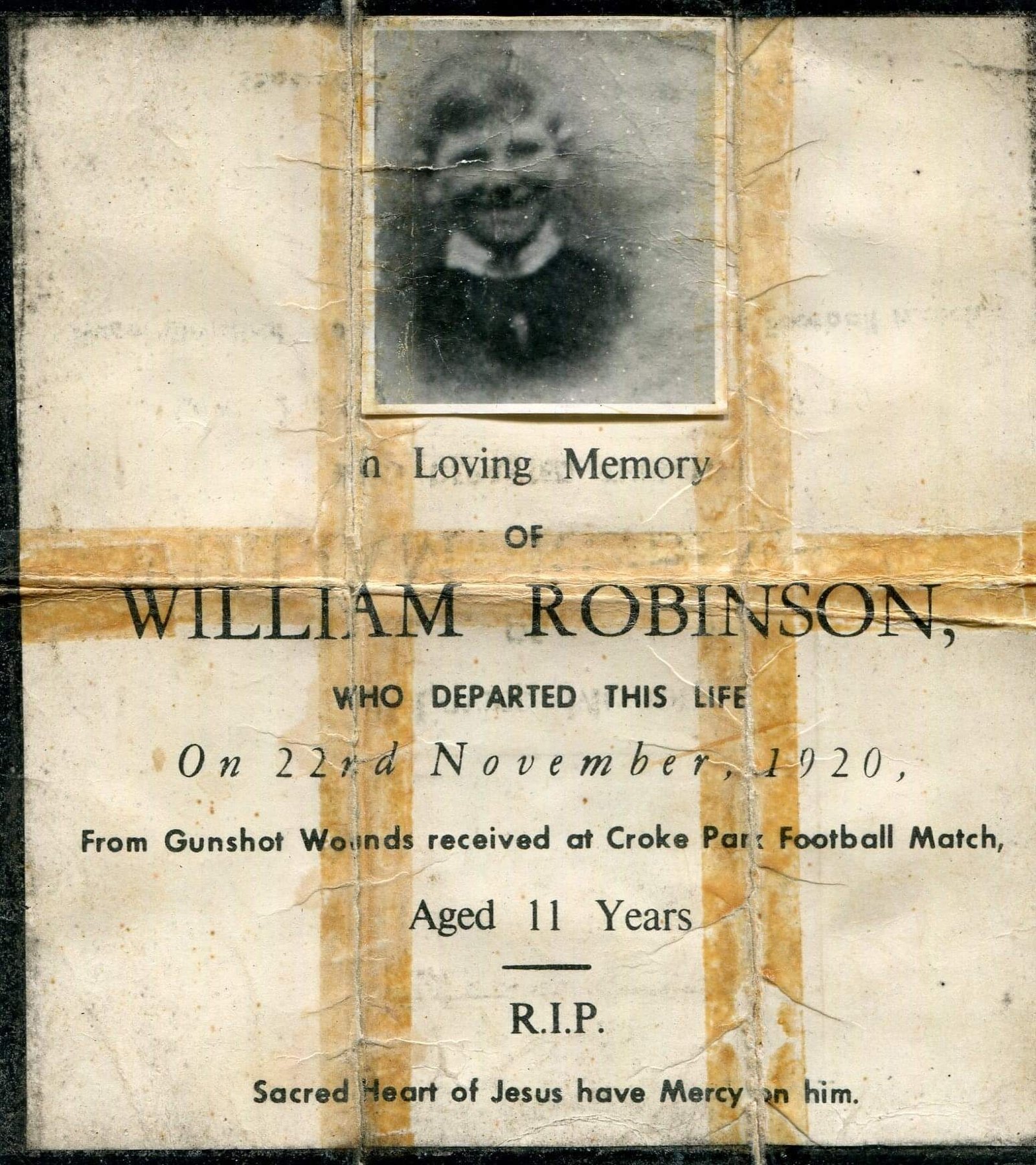 Image - William Robinson memorial card. The date of death is wrong on the card. William died on 23 November (Credit: Karina Leeson).