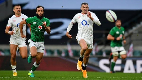 Jonny May of England makes chase against Jamison Gibson-Park