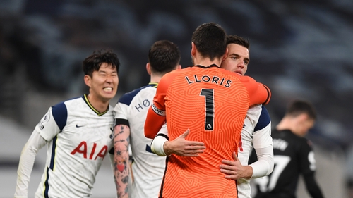 Hugo Lloris and Giovani Lo Celso celebrate at the final whistle