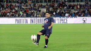 Diego Maradona pictured at the Olympic Stadium in Rome in 2014 ahead of a 'Peace International game