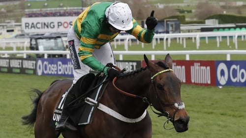 Epatante winning the Champion Hurdle in March.