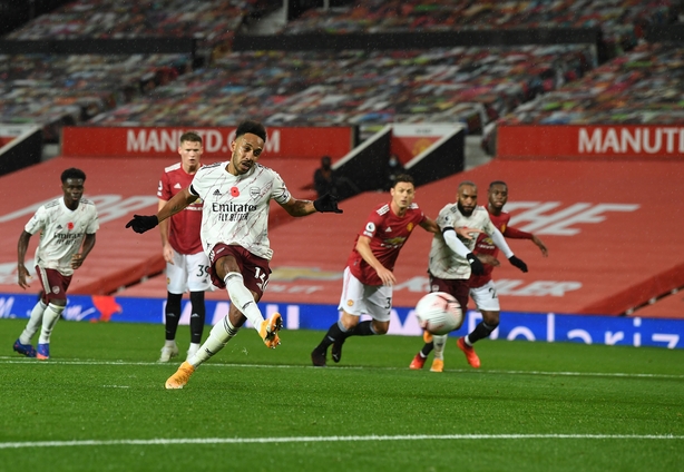 Aubameyang scores from the spot at Old Trafford.