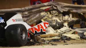 Debris following the crash of Romain Grosjean