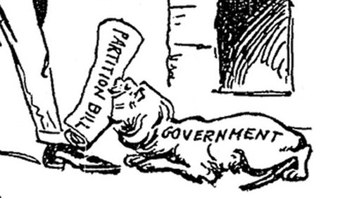 A cartoon showing Lloyd George bringing the partition bill to Carson