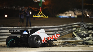 Romain Grosjean car split in two and caught fire at the Bahrain Grand Prix