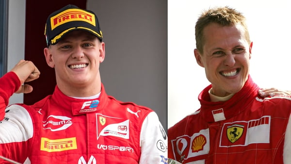 Michael Schumacher (R) pictured in 2006 and his son Mick last year
