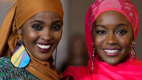 Ifrah Ahmed (left) and A Girl from Mogadishu star Aja Naomi King during filming in Dublin in February 2018