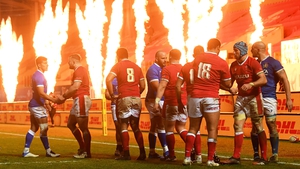 Wales players celebrate after the Autumn Nations Cup match
