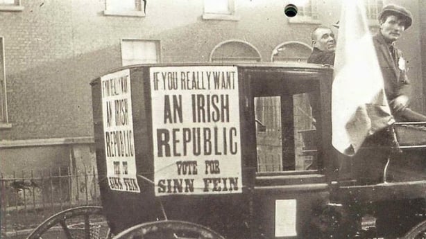 Black and white election poster for Sinn Fein in 1918