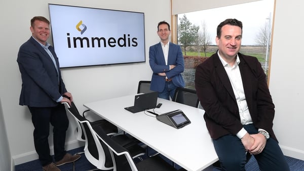 Celebrating the announcement at their offices in Kilkenny are Mark Graham, Chief Commercial Officer Immedis (left) with Terry Clune, Chairman Immedis and Ruairi Kelleher, CEO Immedis