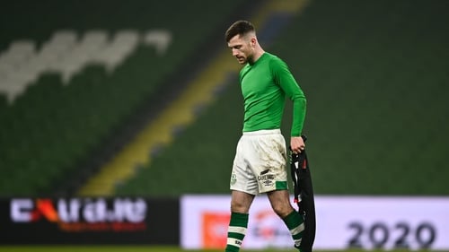 Jack Byrne leaves the Aviva pitch after the FAI Cup final defeat to Dundalk