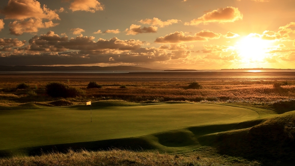The sun sets on the 11th hole at Royal Liverpool golf club