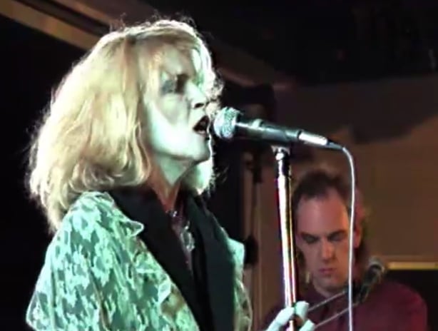 Barbara Woods and Trevor Knight of Auto Da Fé on stage in Sligo in a report from TV GAGA (1986)