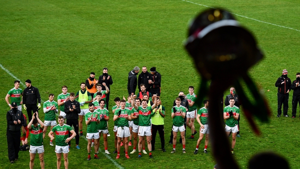 Mayo players look on after winning the 2020 Connacht final