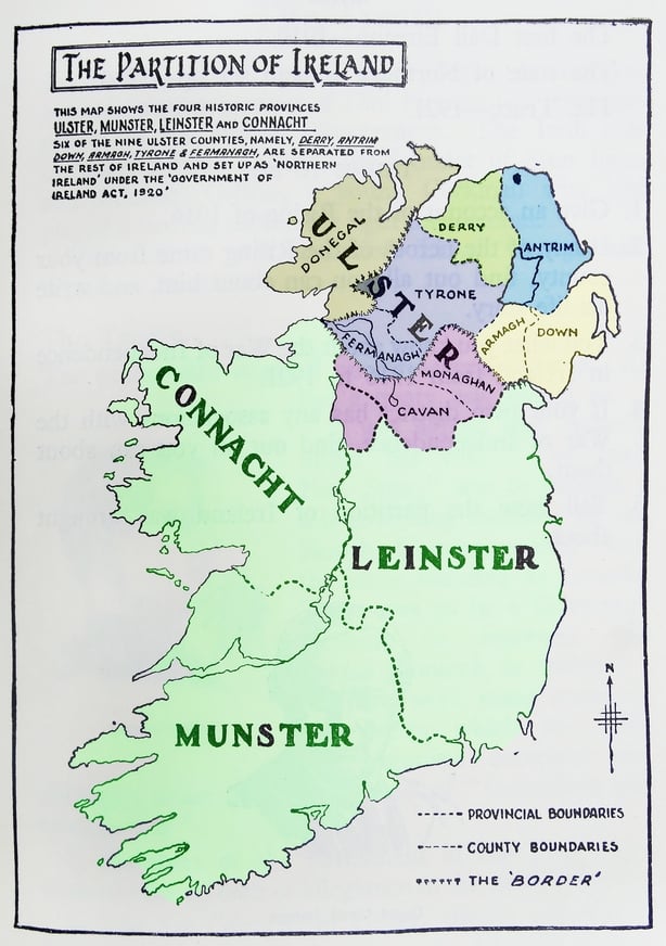 A contemporary map showing the partition of Ireland