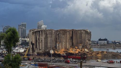 A view of the damaged grain silos in Beirut port