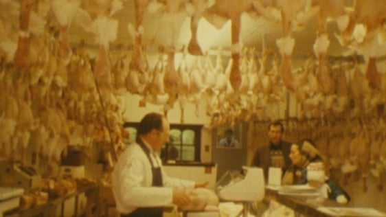 Fresh turkeys in butcher's shop (1980)