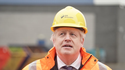 The UK Prime Minister Boris Johnson during a visit to the National Renewable Energy Centre in Blyth, Northumberland earlier today