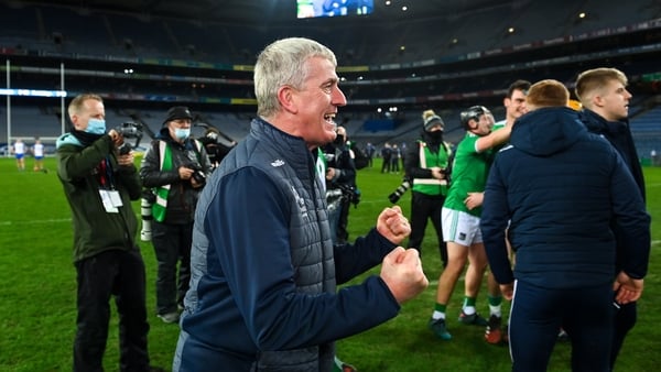 Limerick manager John Kiely celebrates after his team's victory in the All-Ireland final