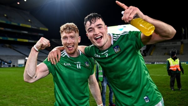 Cian Lynch (L) and Kyle Hayes celebrate Limerick's All-Ireland final victory