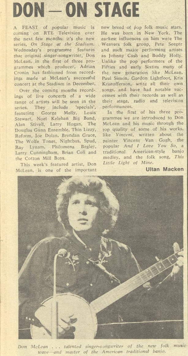 RTÉ Guide, Don McLean 2 January 1976 