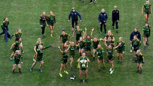Meath players celebrate victory over neighbours Westmeath